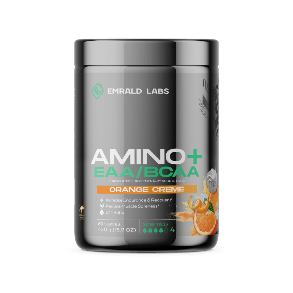 Emrald Labs Amino+ | EAAs/BCAAs (4) & EMRALD-Amino+-60Srv-Ora