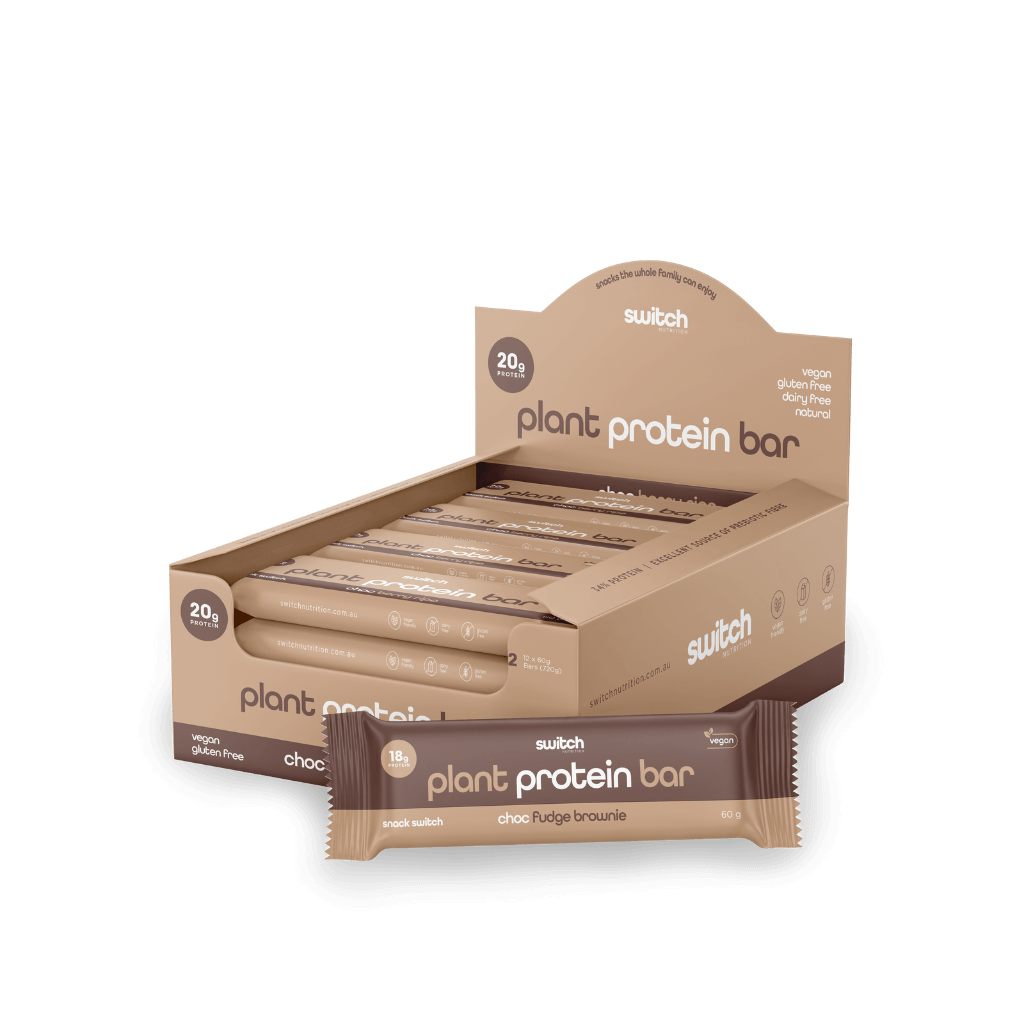 Switch Nutrition Plant Protein Bar (2) & SwitchNutrition-Snack-Switch-Box12-ChocFudgeBrown