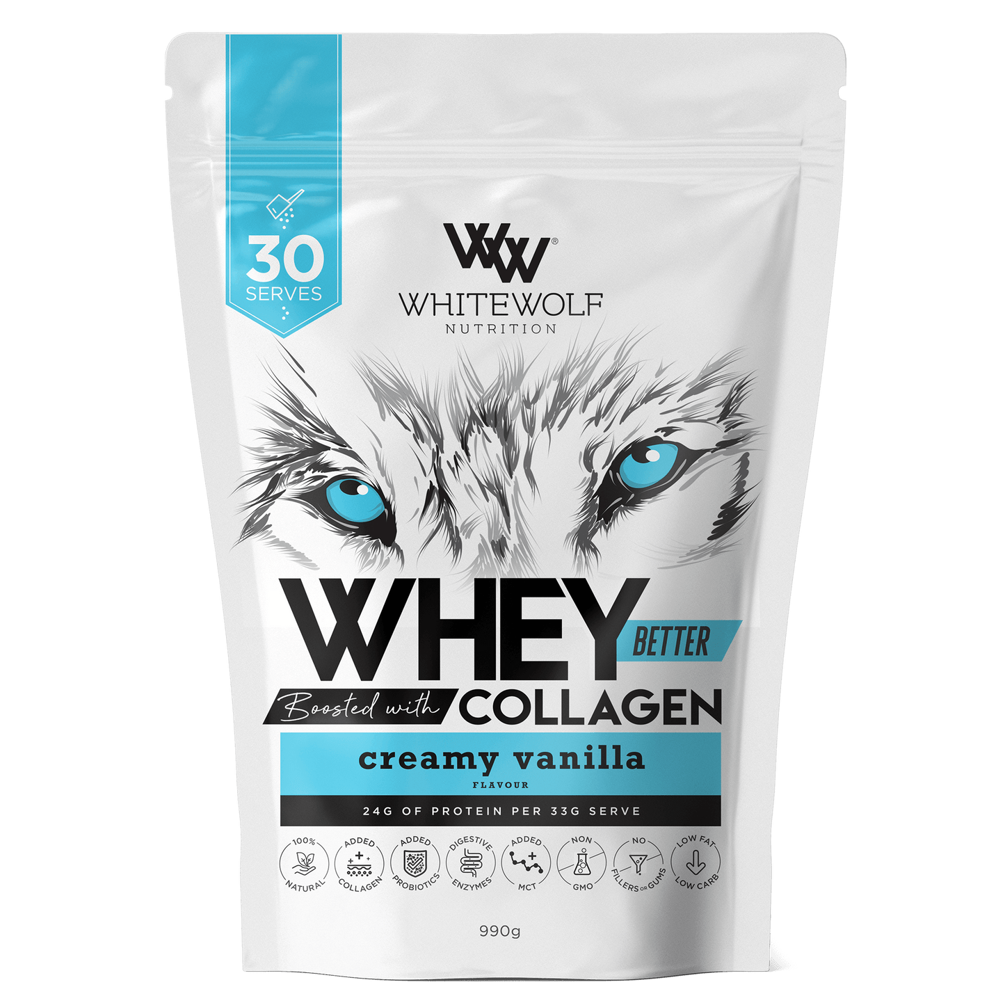 White Wolf Nutrition Whey Better Protein (4) & WW-WHEY-30SRV-Van