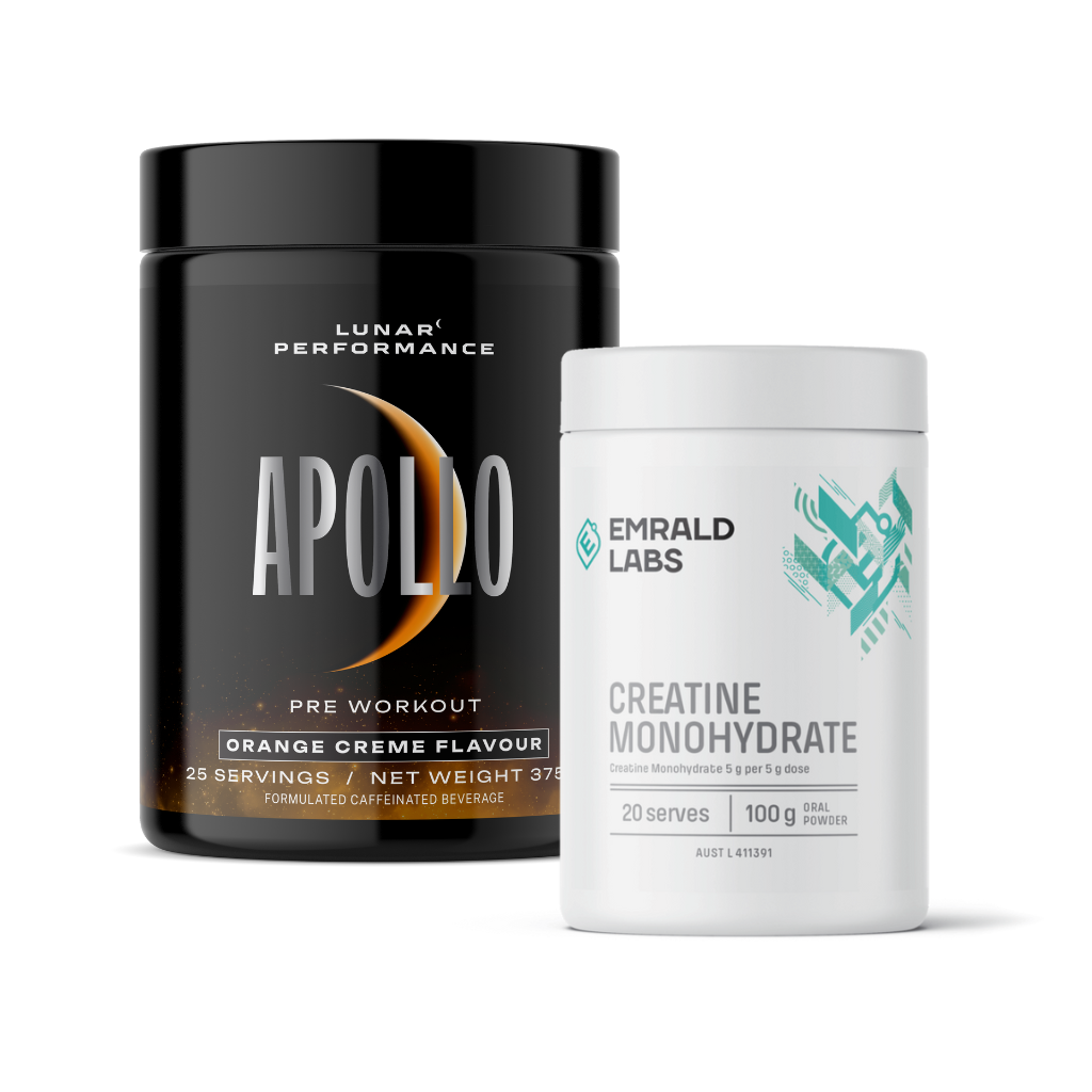 Apollo Pre Workout & Free Creatine Stacks Lunar Performance Apollo Pre Workout Blue Raspberry Emrald Labs Creatine Monohydrate 100g 